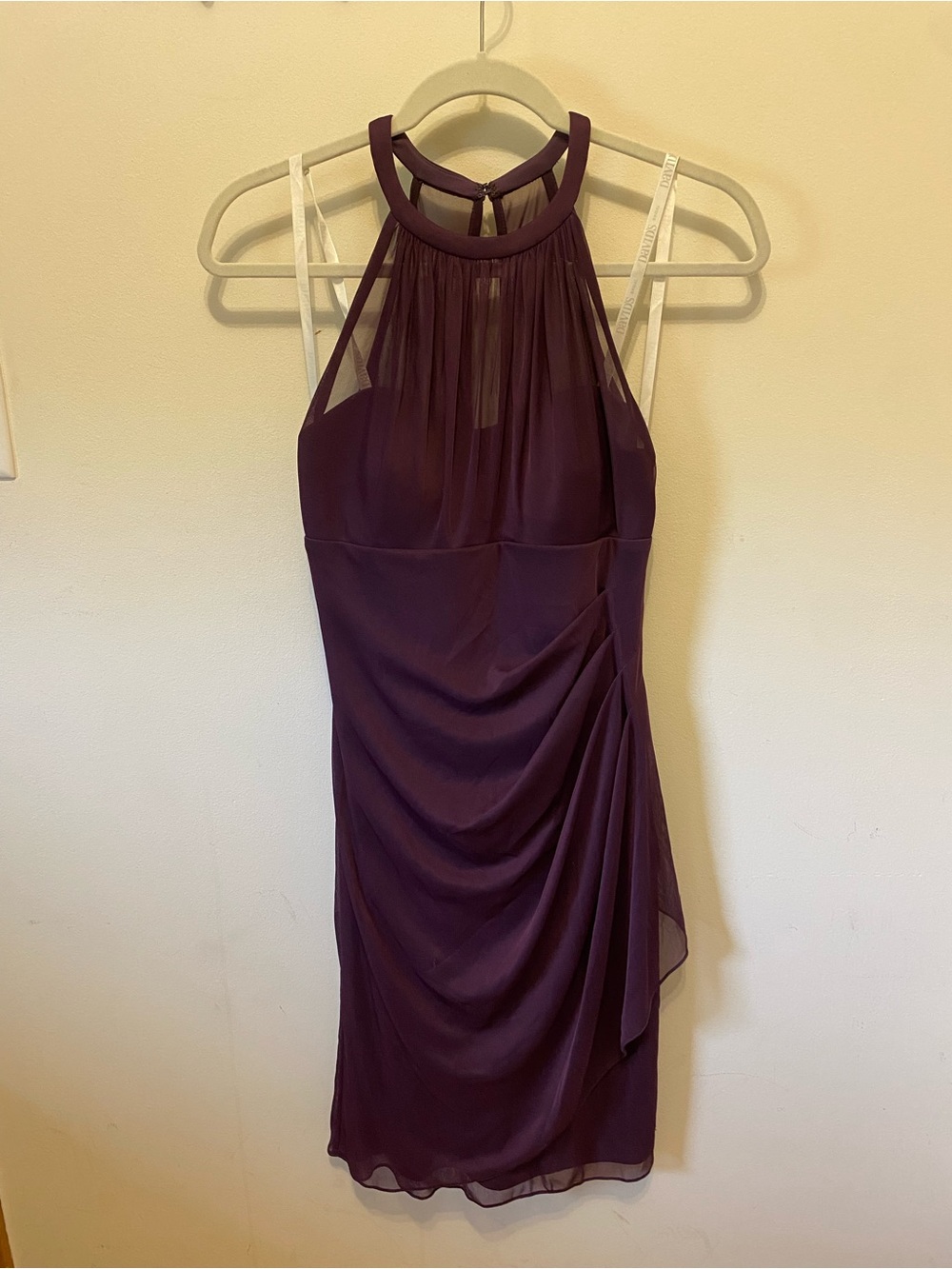 David’s Bridal plum knee-length bridesmaid dress size 4